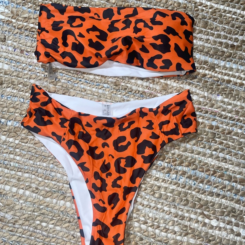 Orange Leopard Print Bikini Set